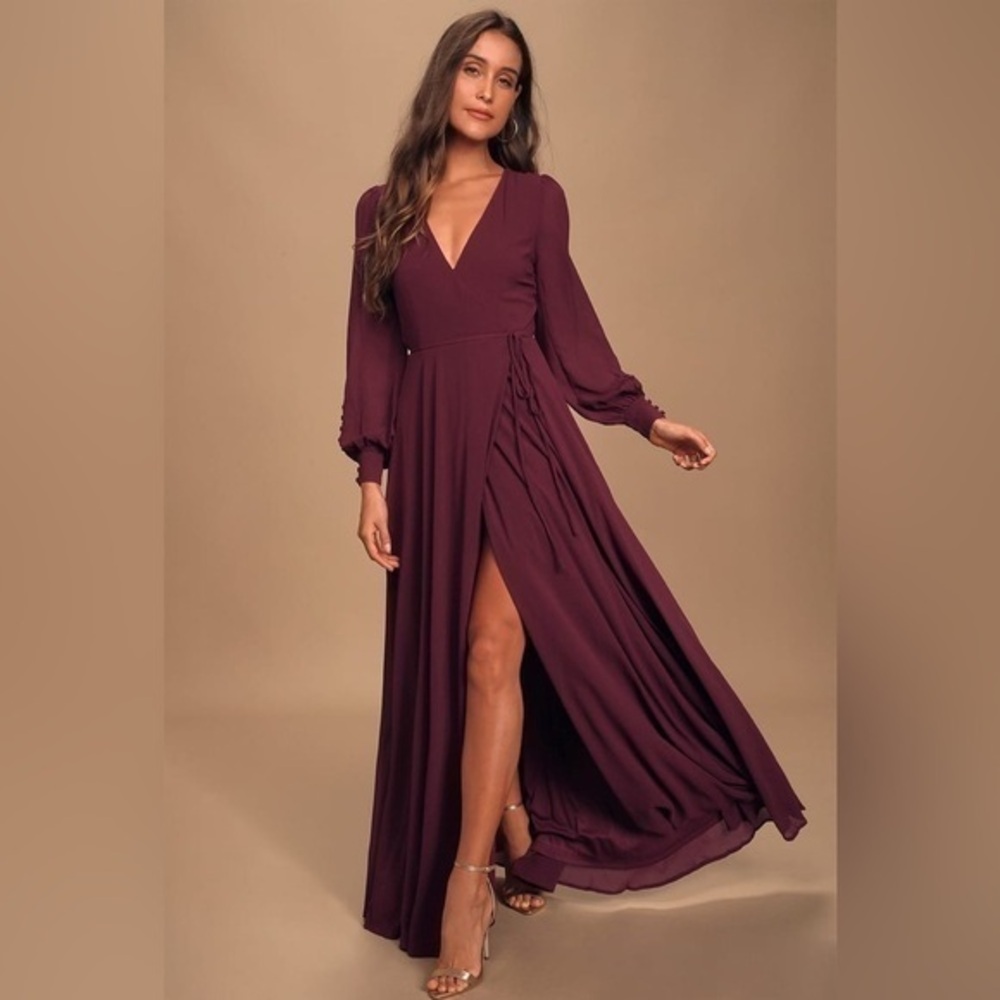 ⚫️ LULU’s My Whole Heart Plum Long Sleeve Wrap Dress size small